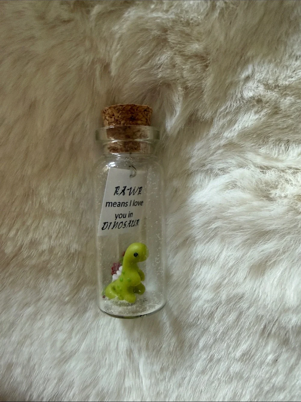 Glass Message Bottle with Green Dinosaur Figurine - Cute dinosaur Gift